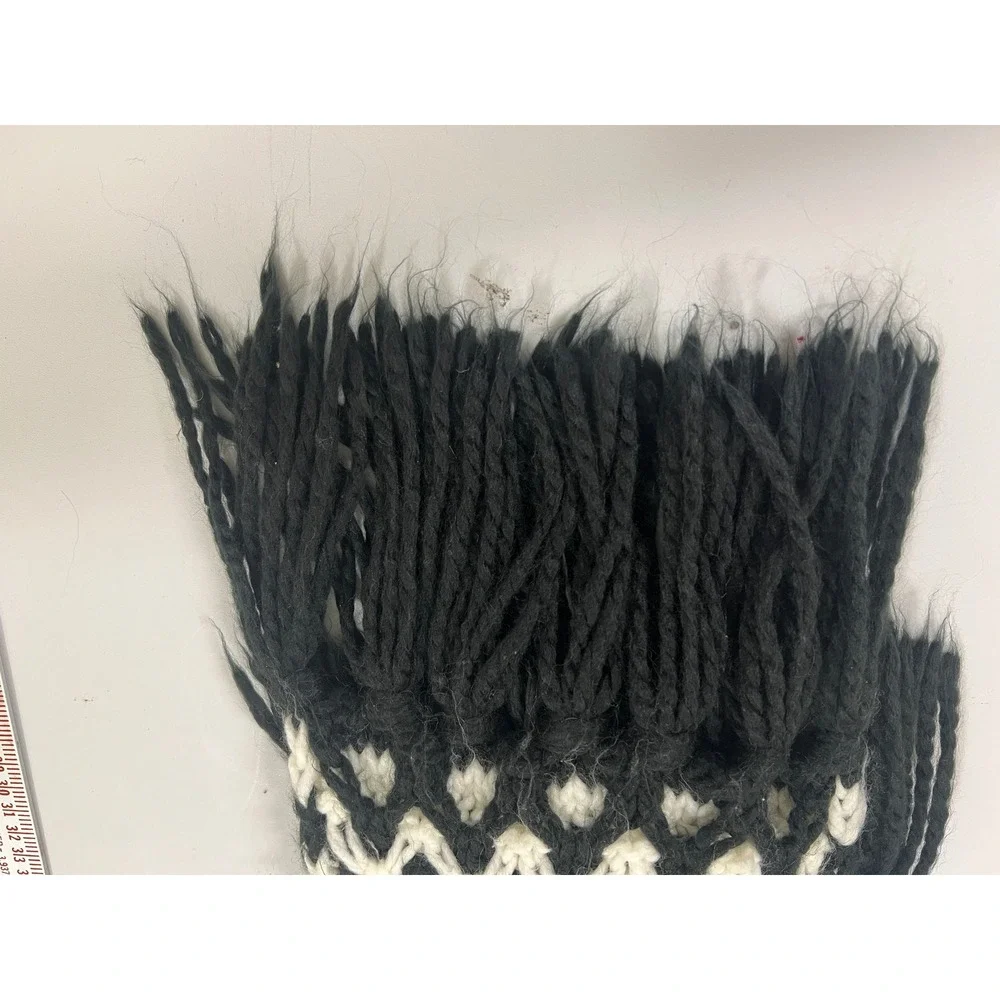 Black White Chevron Zigzag Knit Scarf‎ Fringe Boho Winter Warm Accessory